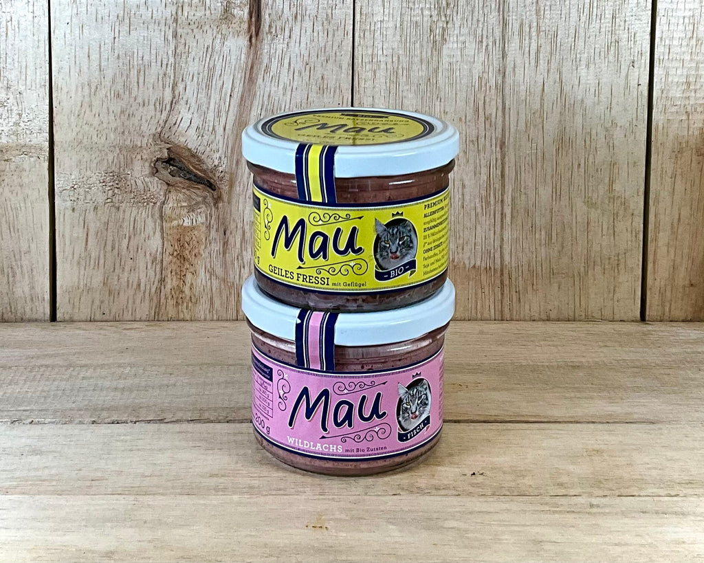 Organic Cat Food. Two Flavour Pack. 1 x Chicken. 1 x Wild Salmon. Glass Jars.