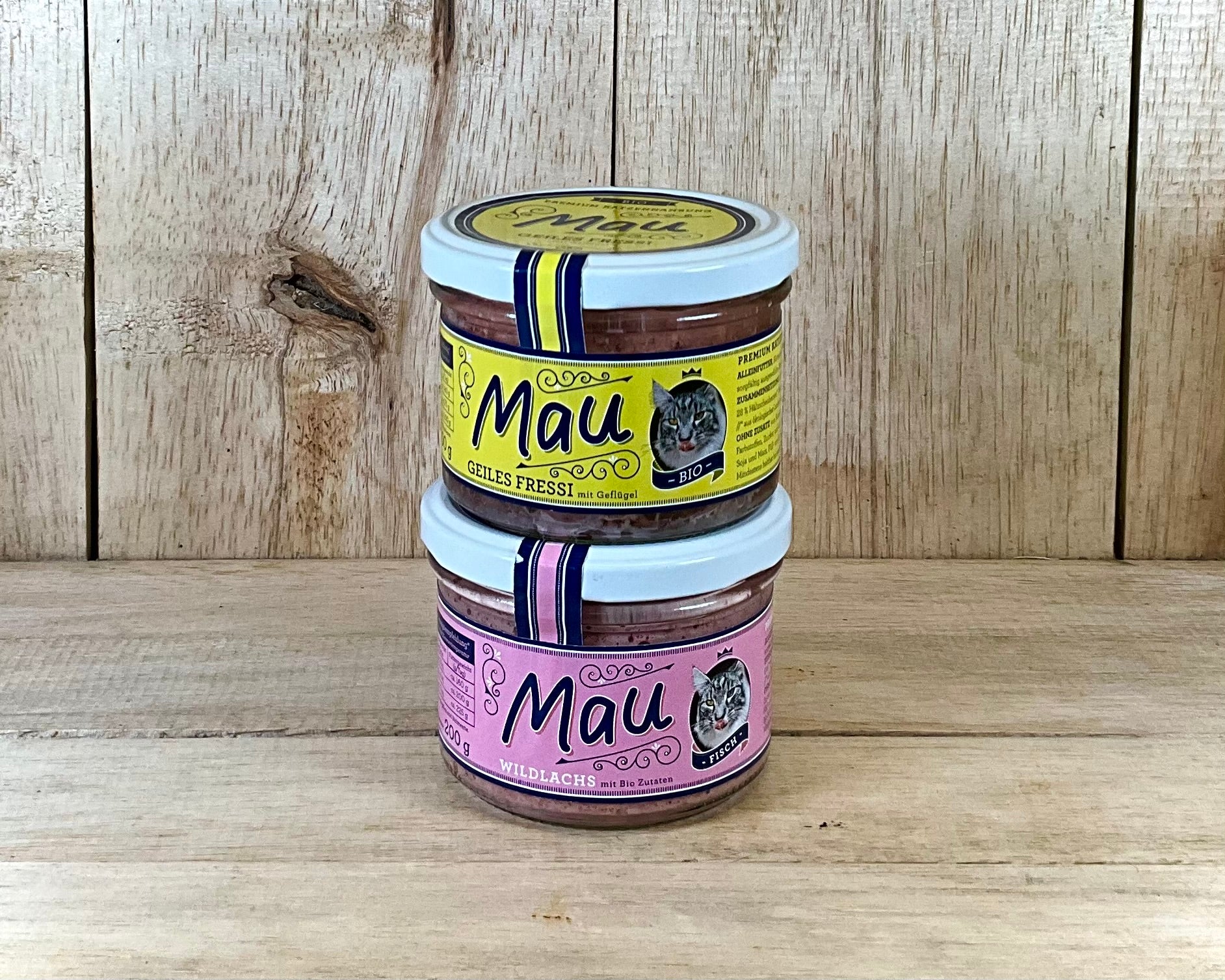 Organic Cat Food. Two Flavour Pack. 1 x Chicken. 1 x Wild Salmon. Glass Jars.